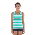 Horizontal Stripes - White and Bright Turquoise Women s Sport Tank Top