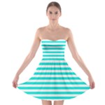 Horizontal Stripes - White and Bright Turquoise Strapless Bra Top Dress