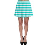 Horizontal Stripes - White and Bright Turquoise Skater Skirt