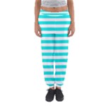 Horizontal Stripes - White and Bright Turquoise Women s Jogger Sweatpants