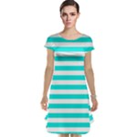 Horizontal Stripes - White and Bright Turquoise Cap Sleeve Nightdress