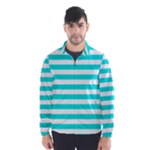 Horizontal Stripes - White and Bright Turquoise Wind Breaker (Men)