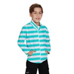 Horizontal Stripes - White and Bright Turquoise Wind Breaker (Kids)