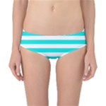 Horizontal Stripes - White and Bright Turquoise Classic Bikini Bottoms