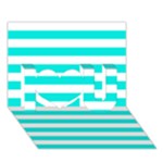 Horizontal Stripes - White and Bright Turquoise I Love You 3D Greeting Card (7x5)