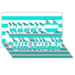 Horizontal Stripes - White and Bright Turquoise Happy Birthday 3D Greeting Card (8x4)