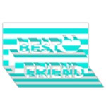 Horizontal Stripes - White and Bright Turquoise Best Friends 3D Greeting Card (8x4)