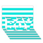 Horizontal Stripes - White and Bright Turquoise BOY 3D Greeting Card (7x5)