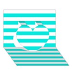 Horizontal Stripes - White and Bright Turquoise Heart 3D Greeting Card (7x5)