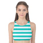 Horizontal Stripes - White and Turquoise Tank Bikini Top