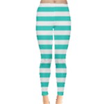 Horizontal Stripes - White and Turquoise Women s Leggings