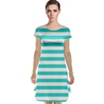 Horizontal Stripes - White and Turquoise Cap Sleeve Nightdress