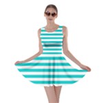 Horizontal Stripes - White and Cyan Skater Dress