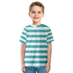 Horizontal Stripes - White and Verdigris Kid s Sport Mesh Tee