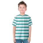 Horizontal Stripes - White and Verdigris Kid s Cotton Tee