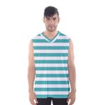 Horizontal Stripes - White and Verdigris Men s Basketball Tank Top