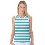 Horizontal Stripes - White and Verdigris Women s Basketball Tank Top