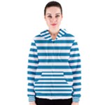 Horizontal Stripes - White and Cerulean Women s Zipper Hoodie