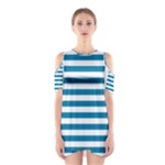 Horizontal Stripes - White and Cerulean Women s Cutout Shoulder Dress