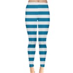 Horizontal Stripes - White and Cerulean Women s Leggings