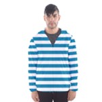 Horizontal Stripes - White and Cerulean Hooded Wind Breaker (Men)