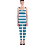 Horizontal Stripes - White and Cerulean OnePiece Catsuit