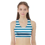 Horizontal Stripes - White and Cerulean Women s Sports Bra with Border