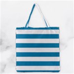 Horizontal Stripes - White and Cerulean Grocery Tote Bag