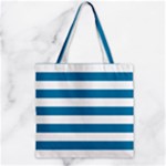 Horizontal Stripes - White and Cerulean Zipper Grocery Tote Bag