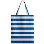 Horizontal Stripes - White and Cerulean Zipper Classic Tote Bag