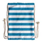 Horizontal Stripes - White and Cerulean Drawstring Bag (Large)