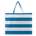 Horizontal Stripes - White and Cerulean Zipper Large Tote Bag