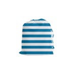 Horizontal Stripes - White and Cerulean Drawstring Pouch (S)