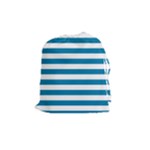 Horizontal Stripes - White and Cerulean Drawstring Pouch (M)