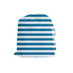 Horizontal Stripes - White and Cerulean Drawstring Pouch (L)