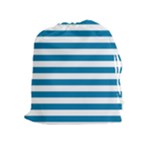 Horizontal Stripes - White and Cerulean Drawstring Pouch (XL)