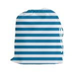 Horizontal Stripes - White and Cerulean Drawstring Pouch (XXl)