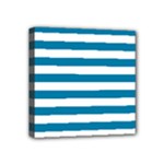 Horizontal Stripes - White and Cerulean Mini Canvas 4  x 4  (Stretched)