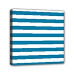 Horizontal Stripes - White and Cerulean Mini Canvas 6  x 6  (Stretched)