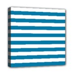 Horizontal Stripes - White and Cerulean Mini Canvas 8  x 8  (Stretched)