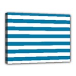 Horizontal Stripes - White and Cerulean Canvas 16  x 12  (Stretched)