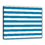 Horizontal Stripes - White and Cerulean Canvas 20  x 16  (Stretched)