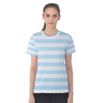 Horizontal Stripes - White and Light Blue Women s Cotton Tee