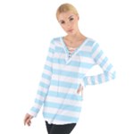 Horizontal Stripes - White and Light Blue Women s Tie Up Tee