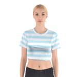 Horizontal Stripes - White and Light Blue Cotton Crop Top