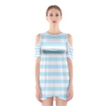 Horizontal Stripes - White and Light Blue Women s Cutout Shoulder Dress