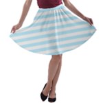 Horizontal Stripes - White and Light Blue A-line Skater Skirt