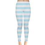 Horizontal Stripes - White and Light Blue Women s Leggings