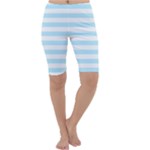 Horizontal Stripes - White and Light Blue Cropped Leggings