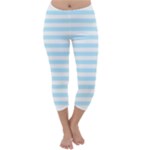 Horizontal Stripes - White and Light Blue Capri Winter Leggings